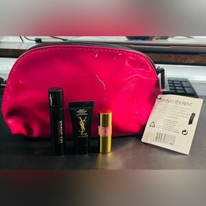 Yves Saint Laurent Mini Makeup Set with Vibrant Pink Pouch
